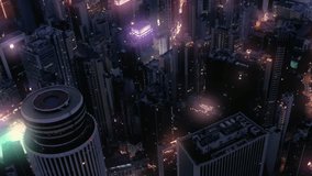 Cyberpunk futuristic city with skyscrapers. Hong Kong city in Cyberpunk style video.