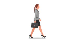 Side view of businesswoman with briefcase walking. Cartoon people animation with alpha channel - Powered by Shutterstock - Get 15% off with code: PIKWIZARD15