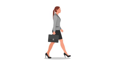 Side view of businesswoman with briefcase walking. Cartoon people animation with alpha channel – Video có sẵn