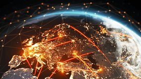 Digital Connections Over Earth in Seamless 3d Animation. Global Computer Network Covering Planet Looped Technology Concept. International Information Grid and Business Communications Over World 4k.  - Powered by Shutterstock - Get 15% off with code: PIKWIZARD15