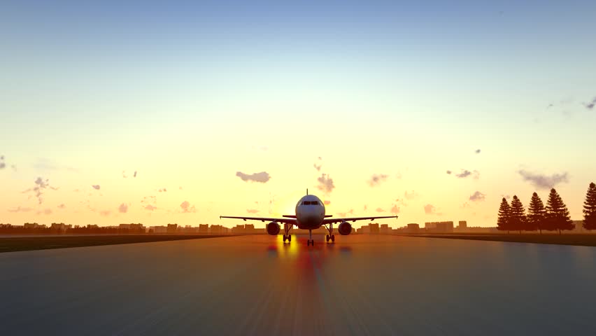 plane taking off at airport in the morning Royalty-Free Stock Footage #1108591065