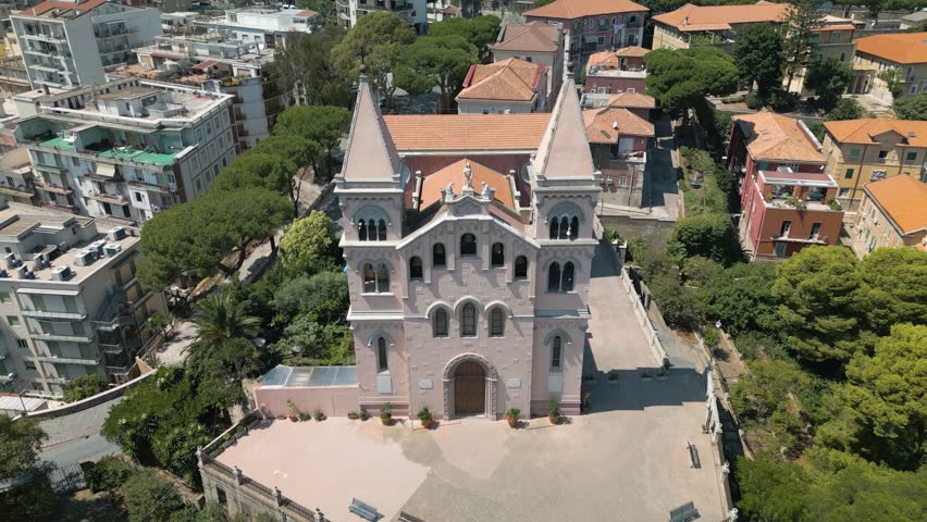 Drone Flies Away from Cathedral in Messina, Italy