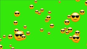 Cool emoticon. Smiling face with sunglasses emoji. Happy smile person wearing dark glasses. Animated falling emojis. Social media icons symbol animation with green screen background. - Powered by Shutterstock - Get 15% off with code: PIKWIZARD15