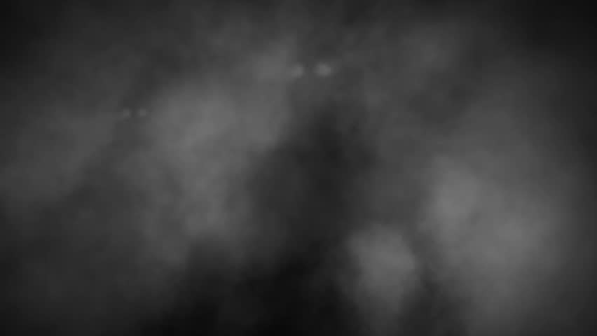 Two scary shadows emerge from fog and look with glowing eyes. Creepy 2D animation. Horror fantasy genre. Gloomy characters from nightmares. Coal and noise effect. Black and white background colors.