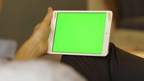 Person Having A Video Call Talking Together Tablet Screen with green screen