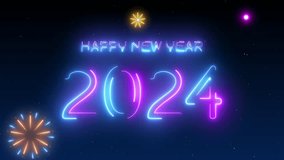 2024 happy new year 2024 new year animation happy new year neon style and with neon fireworks - Powered by Shutterstock - Get 15% off with code: PIKWIZARD15