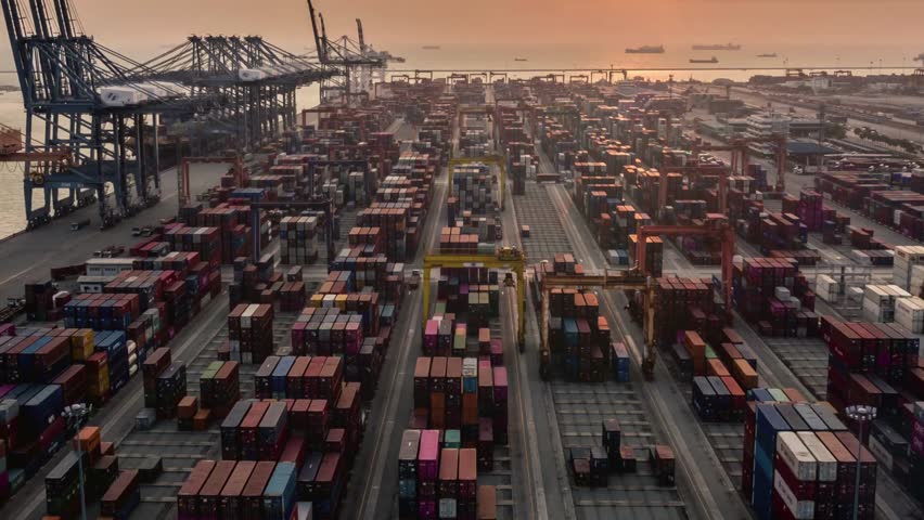afternoon view at port terminal sea container logistic facility export import business background Royalty-Free Stock Footage #1108625599