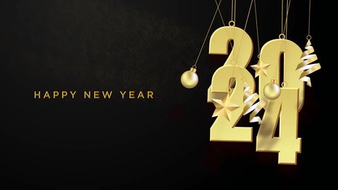 Happy New Year 2024 on black background. Happy New Year celebration concept.New Year 2024 库存视频