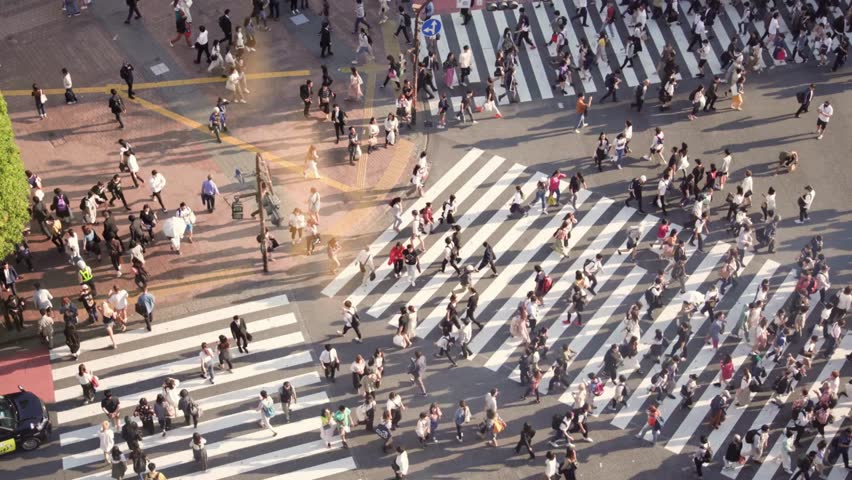 Crowd of anonymous people walking on busy city street cross the crossroads.Concept normal life works Royalty-Free Stock Footage #1108626989