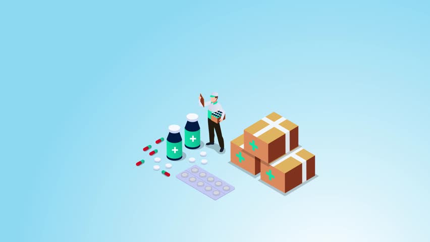 Medicine delivery service 3d isometric cartoon animation in 4K UHD 3840x2160
