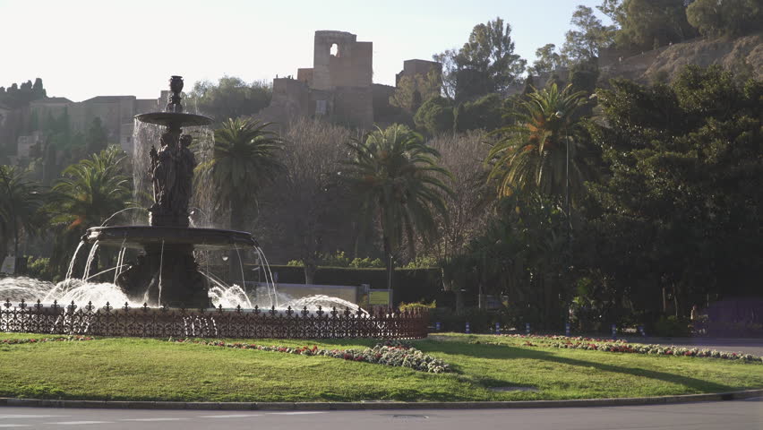 The Plaza del General Torrijos, a large circular square in central Malaga, Andalusia province, Spain
