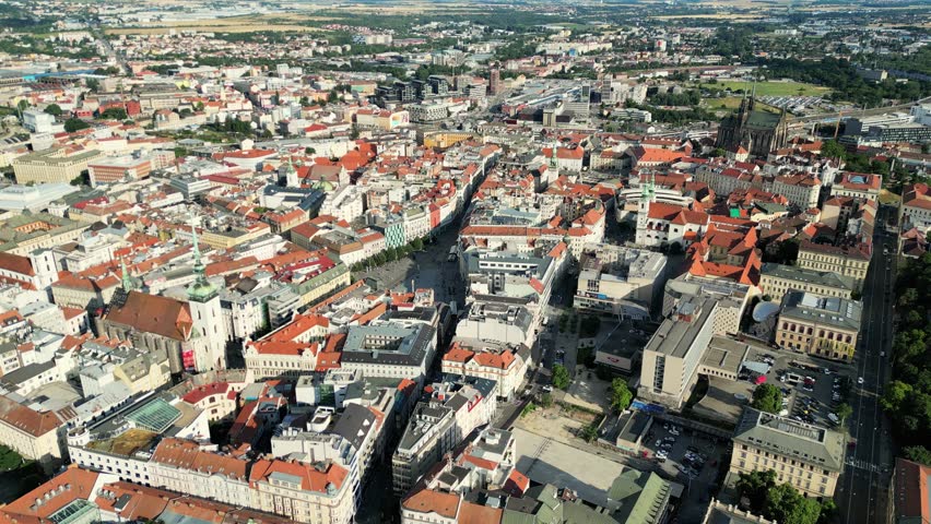 Panoramic view from the drone on the city Brno. Czech Republic. City of Brno. South Moravian region.