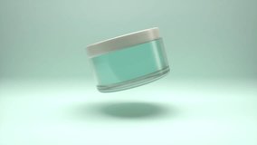Green, blank, unbranded cosmetic cream jar on light green background. Advertising, presentation, sale of cosmetic products. Skincare, beauty and spa. 3d Jar with copy space. 
 - Powered by Shutterstock - Get 15% off with code: PIKWIZARD15