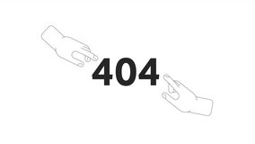 Hands reaching to touch black and white error 404 animation. God and human error message gif, motion graphic. Cooperation, partnership. Adam creation animated hands linear 4K video isolated on white