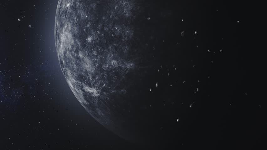 Asteroids orbiting toward Planet Mercury in the solar system
Outer space cinematic view, 4K, 2023
 Royalty-Free Stock Footage #1108650107
