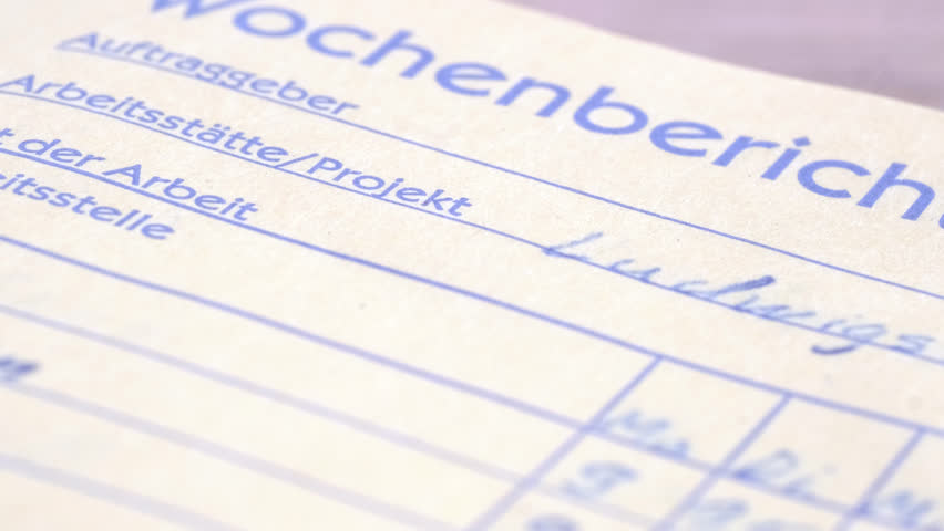 close-up of part of handwritten tabular document sheet in German weekly report, employer, weekly internship review during internship, research projects or professional training Royalty-Free Stock Footage #1108650797