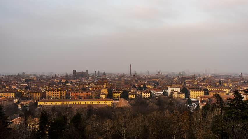 Bologna, Italy from dusk till night.