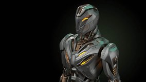 Detailed futuristic robot or humanoid cyborg looking at his arm. Upper body isolated on black background with alpha. 3d rendering animation - Powered by Shutterstock - Get 15% off with code: PIKWIZARD15