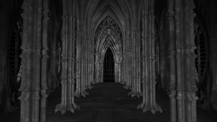 Gothic Castle - Hall Gallery - Passing Loop - Abstract medieval building passage background or screen saver Royalty-Free Stock Footage #1108665171