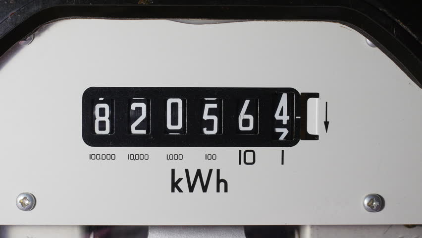 Electric meter reading dial numbers and kWh symbol. Concept for energy supplier, high bills, meter reading, fuel and cost of living. Static shot. Royalty-Free Stock Footage #1108665343