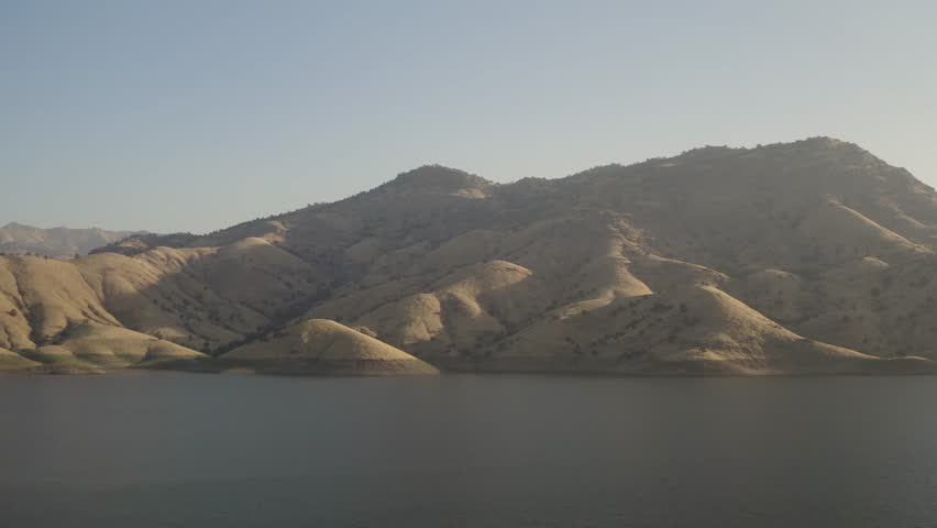 Panoramic view of Lake Kaweah landscape during sunrise near Sequoia National Park in Three Rivers, California