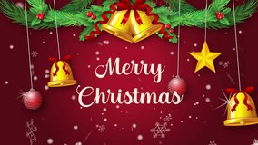 Merry Christmas text animation with red background, holly plants, balls, stars, and falling snowflakes. - Powered by Shutterstock - Get 15% off with code: PIKWIZARD15