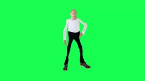 Tall skinny 3d bald animated man talking smoking front angle isolated green screen character cartoon cute chroma key background animation