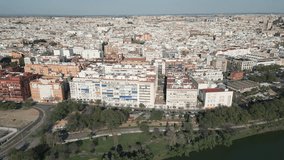 Captivating aerial video of Seville, the capital city of Andalusia province in southern Spain