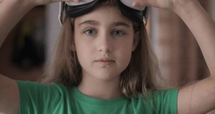 Child Experiencing Innovative Technology, Virtual Reality. Education Children, Technology Science. Portrait of Teenage girl Using VR Glasses on Face. 