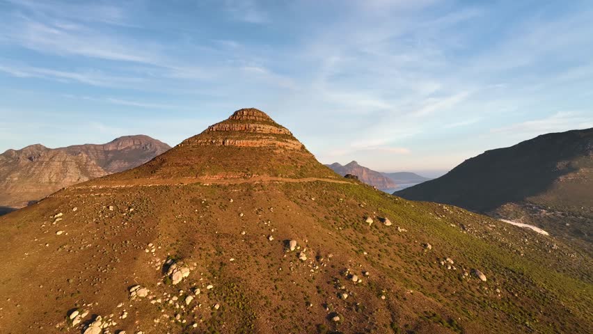 Aerial view of Cape Town residential district along the coastline near Llandudno beach at sunset, Cape Town, South Africa.