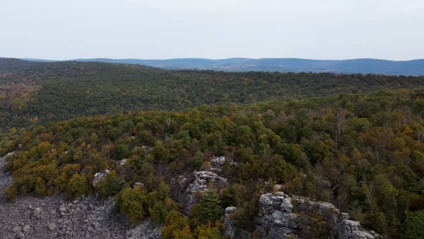 Aerial view of Annapolis Rocks and Black Rock, stunning mountains with forest trees, Boonsboro, Maryland, United States.