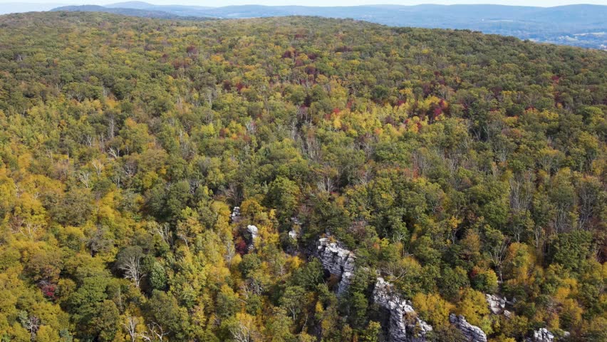 Aerial view of Annapolis Rocks and Black Rock, stunning mountains with forest trees, Boonsboro, Maryland, United States.