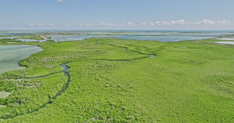 Key West Florida Aerial v34 drone flyover winding Fivemile Creek capturing coastal ecosystems pristine white mangrove keys and highway 1 views at daytime 