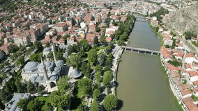 Panoramic video of Amasya, located in the Central Black Sea section of the Black Sea Region, with a drone