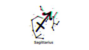 Sagittarius zodiac with glitch effect on white background. Astrological constellation motion graphics