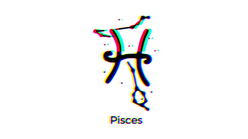 Pisces zodiac sign with glitch effect on white background. Astrological constellation motion graphics | Shutterstock HD Video #1108689907
