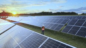 Infographics Of Rising Stock Market With An Engineer Standing Between The Solar Panels Producing Green Energy. - aerial, close up - Powered by Shutterstock - Get 15% off with code: PIKWIZARD15