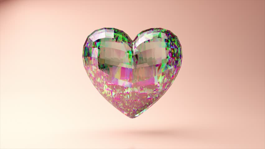 Romance and love concept. Diamond heart rotates on a pink background. Jewelry decoration. 3D animation seamless loop. 3D Illustration