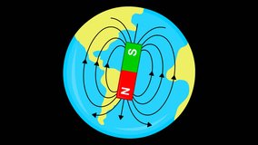 video animation illustration of planet earth and magnetic field, on a transparent background with zero alpha channel