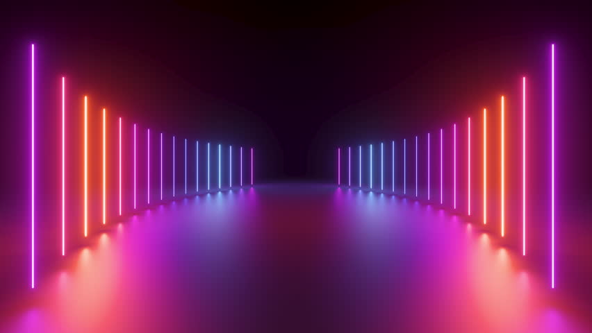 endless 3d animation, abstract background of vertical neon lines glowing in the dark, blue pink red gradient, ultraviolet light Royalty-Free Stock Footage #1108708067
