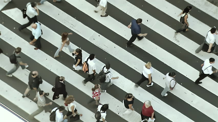 Pedestrians Crossing Urban Crosswalk in Buenos Aires, Argentina, Aerial View - Slow Motion