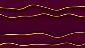 Carmine barn red velvet  and golden abstract tech geometric motion background. Seamless looping. Video animation Ultra HD 4K 3840x2160 waves lines 