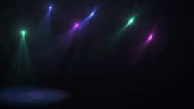 Moving Spot Lights, Glowing Light Show Effect, Loop Animation. Overlay Video. 