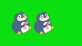 Penguin Fast Funny moments Green Screen Loop Front 3D Rendering Animation video.