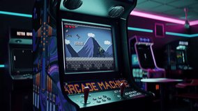 Classic Arcade Cabinet Displays Retro Video Game Adventure On Digital Screen. Digital Entertainment. Adventure Simulator. Digital Retro Pixel Graphics. Knight Fights Boss To Win Adventure Level
