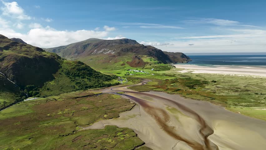 Aerial 4K drone footage of Maghera beach in County Donegal in Ireland Summer Royalty-Free Stock Footage #1108730963