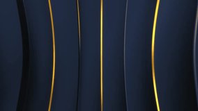 4k Abstract luxury black dark blue gradient backgrounds with gold lines, animated golden metallic stripes. Elegant ribbon vertical  banner. Simple minimal border for sale. Dark backdrop 3D
