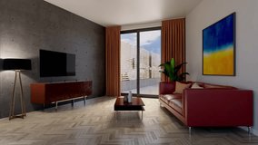 3d video rendering footage contemporary interior design of the living room. Stylish interior of the living room
