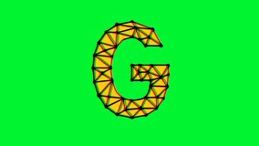 Polygonal letter g animation with glitch effect on green background, 4k resolution video, text motion graphic