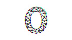 Polygonal letter o animation with glitch effect on white background, 4k resolution video, text motion graphic